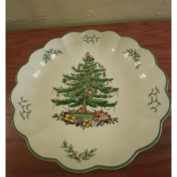 Spode England Christmas Tree Round Fluted Serving Dish Bowl 10 Inch #S3324 - Picture 6 of 12